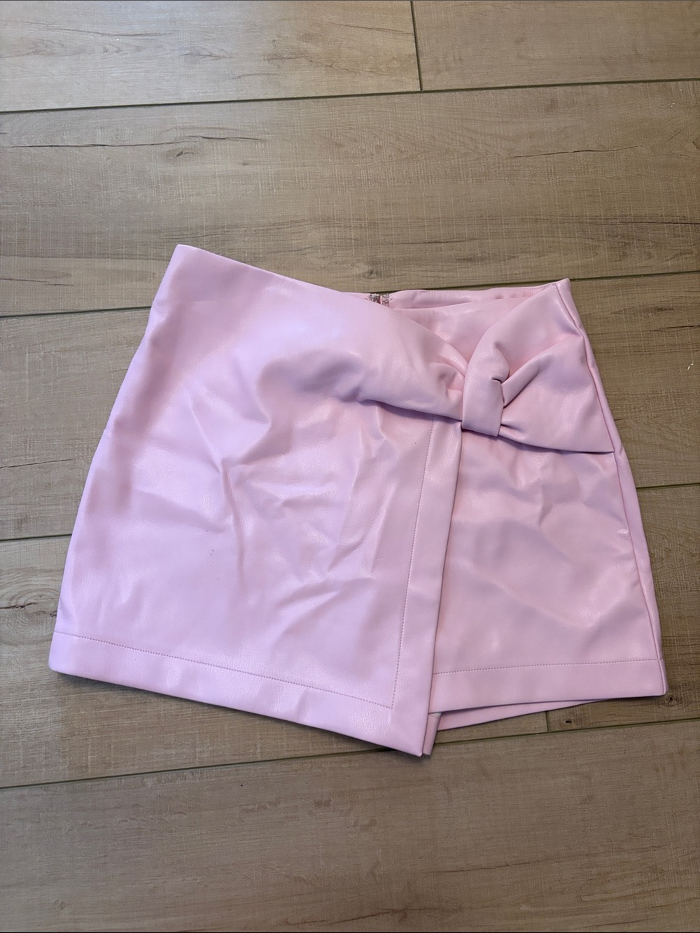 Francesca's Collections Light Pink Faux Leather Wrap Skort with Bow